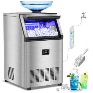 Máquina de Gelo Comercial RAPSUAR 73 kg/24h Bin 23 kg Entrada Água Dupla 50 Cubos 6-20min 110V