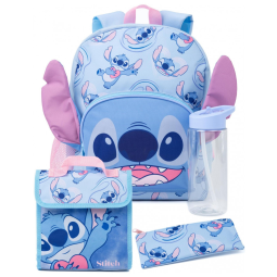 Mochila infantil oficial Disney Lilo & Stitch 4 peças com lancheira, estojo e garrafa