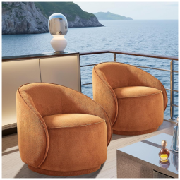 Cadeiras giratórias Arcrinte kit com 2 poltronas tipo barrel em tecido peluciado curry, assento giratório 360°