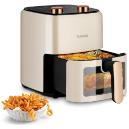 Fritadeira Elétrica Air Fryer 5,4L com Janela de Visualização e Desligamento Automático, 110V 1350W, TANGME, Branco
