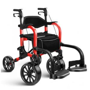 Andador Rollator 2 em 1 Leve com Rodas Dianteiras e Rodas Traseiras para Idosos, Cadeira de Rodas Dobrável Suporta até 136kg,FlyingJoy