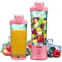 Liquidificador Portátil 600mL em Aço Inoxidável com 6 Lâminas, 240W, LDYIBEN, Rosa