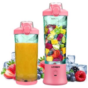 Liquidificador Portátil 600mL em Aço Inoxidável com 6 Lâminas, 240W, LDYIBEN, Rosa