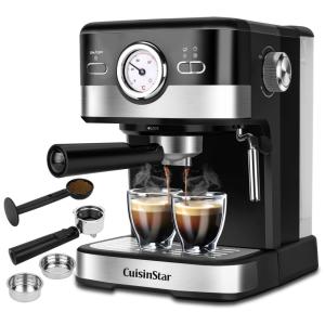 Cuisinstar Máquina de Café Expresso Automática 1.5L 15 Bar de Aço Inoxidável, 110V, 1100W, Preta