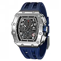TSAR BOMBA Relógio Masculino de Luxo, Resistente à Água 50M, Pulseira de Silicone Azul, Movimento Quartzo Japonês Chronograph