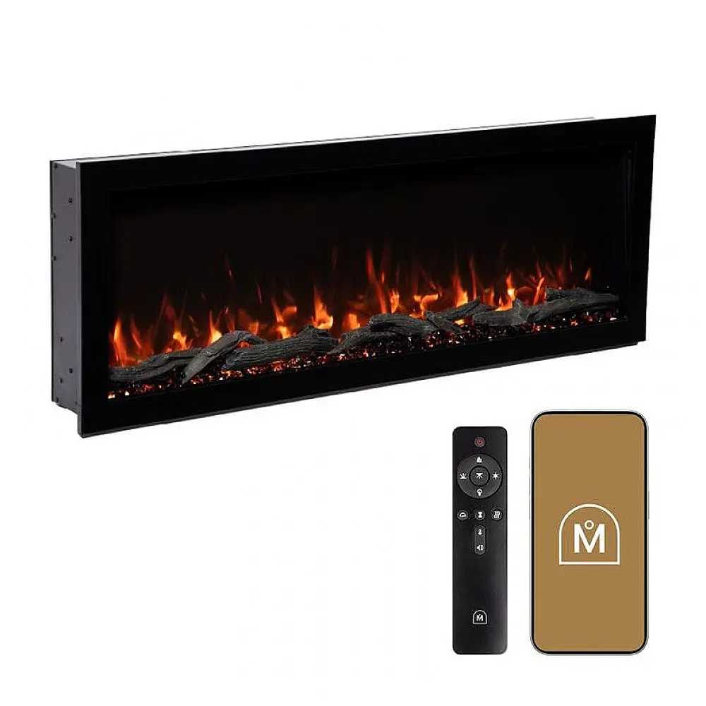 Lareira Elétrica de Embutir A46x127L cm com Controle Remoto, 10 Cores de Chama e Compatível com Google e Alexa , 110V 1465W, Ember