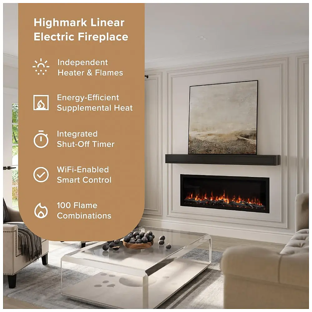 Lareira Elétrica de Embutir A46x127L cm com Controle Remoto, 10 Cores de Chama e Compatível com Google e Alexa , 110V 1465W, Ember — foto 2