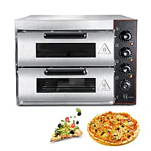 Forno Elétrico Duplo de Bancada para Pizza em Aço Inoxidável, 1650W, 110v, ZXMT, Prateado