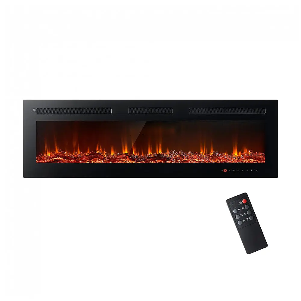 Lareira Elétrica de Embutir A43x127L cm com Temporizador, Controle Remoto e Chama Ajustável de 12 Cores, 110V 1500W, Oneinmil