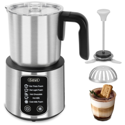 Máquina de Chocolate Quente Gevi com Espumador de Leite 5 em 1 e Vaporizador, Leiteira Profissional, 500ml, Inox, Espumador Quente/Frio