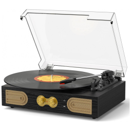 Toca-Discos de Vinil com Alto-falantes Integrados, Design Vintage e Controle de Agudos e Graves, DANFI AUDIO DF,