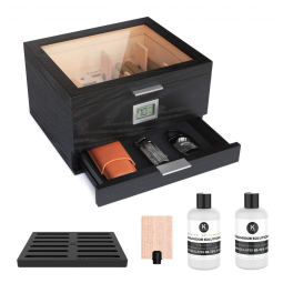 Umidor CASE ELEGANCE Glass Top com cedro espesso, sistema de umidificação fácil, higrômetro digital preciso - Preto