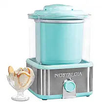 Sorveteira Elétrica Nostalgia Azul Aqua 1,89L Cuba Gel Dupla Isolação Base Aço Inoxidável Automática 120V