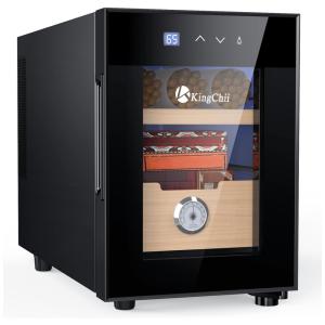 Umidor para Charutos Elétrico 16L com Prateleiras em Madeira de Cedro Espanhol, Controle de Temperatura e Umidade, 110V, KingChii, Preto