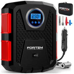 Compressor de Ar Elétrico Mini Portátil, 150 PSI, 12V DC, 120W com desligamento automático, FORTEM FRTM DAC, Vermelho