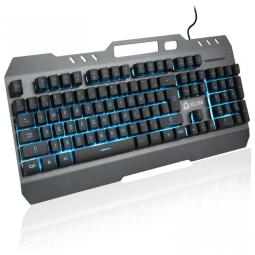 KLIM Teclado Gamer LED com Fio Semi Mecânico, Metálico Ergonômico