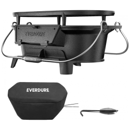 Churrasqueira a Carvão Portátil e Frigideira de Ferro Fundido Esmaltado para Camping, Everdure, Preta