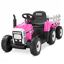 Trator Elétrico Infantil com Controle Remoto, Luzes de LED, 3 Marchas e MP3 para Crianças Acima de 3 Anos, 12V, Kidzone, Rosa