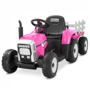 Trator Elétrico Infantil com Controle Remoto, Luzes de LED, 3 Marchas e MP3 para Crianças Acima de 3 Anos, 12V, Kidzone, Rosa