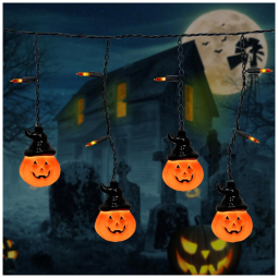 Pisca Pisca de Abóboras para Decoração de Halloween 2 Metros com 10 Luzes, Laranja