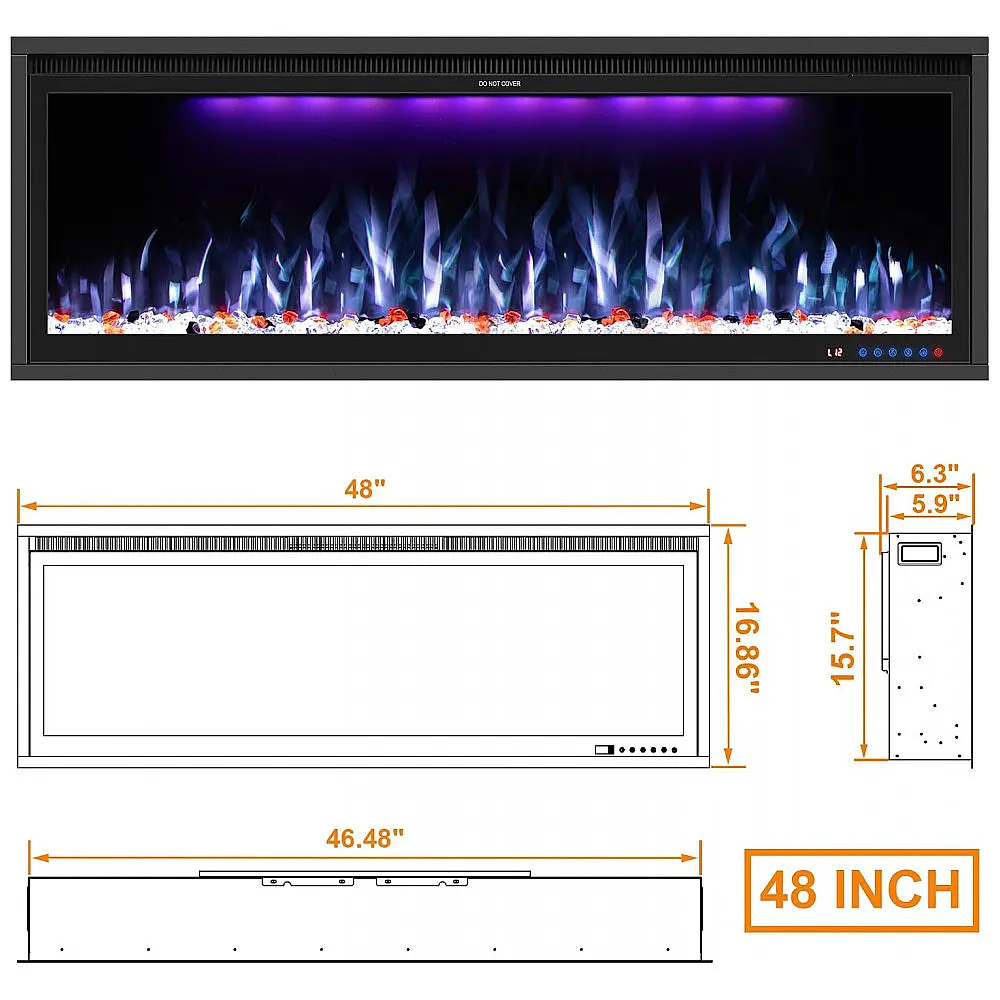 Lareira Elétrica Benrocks 122x43cm 1500W WiFi Alexa Chamas LED Embutir 110V — foto 2