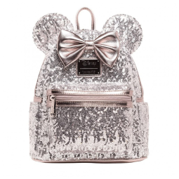 Mochila Escolar Infantil Loungefly Disney Minnie Mouse para Crianças a Partir de 6 Anos, Prateada