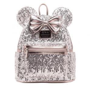 Mochila Escolar Infantil Loungefly Disney Minnie Mouse para Crianças a Partir de 6 Anos, Prateada