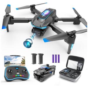 Mini Drone com Câmera FPV HD 1080P, Dobrável, Estojo de Transporte, 2 Baterias, Flips 3D e Partida com uma Tecla, Dwi Dowellin, Preto