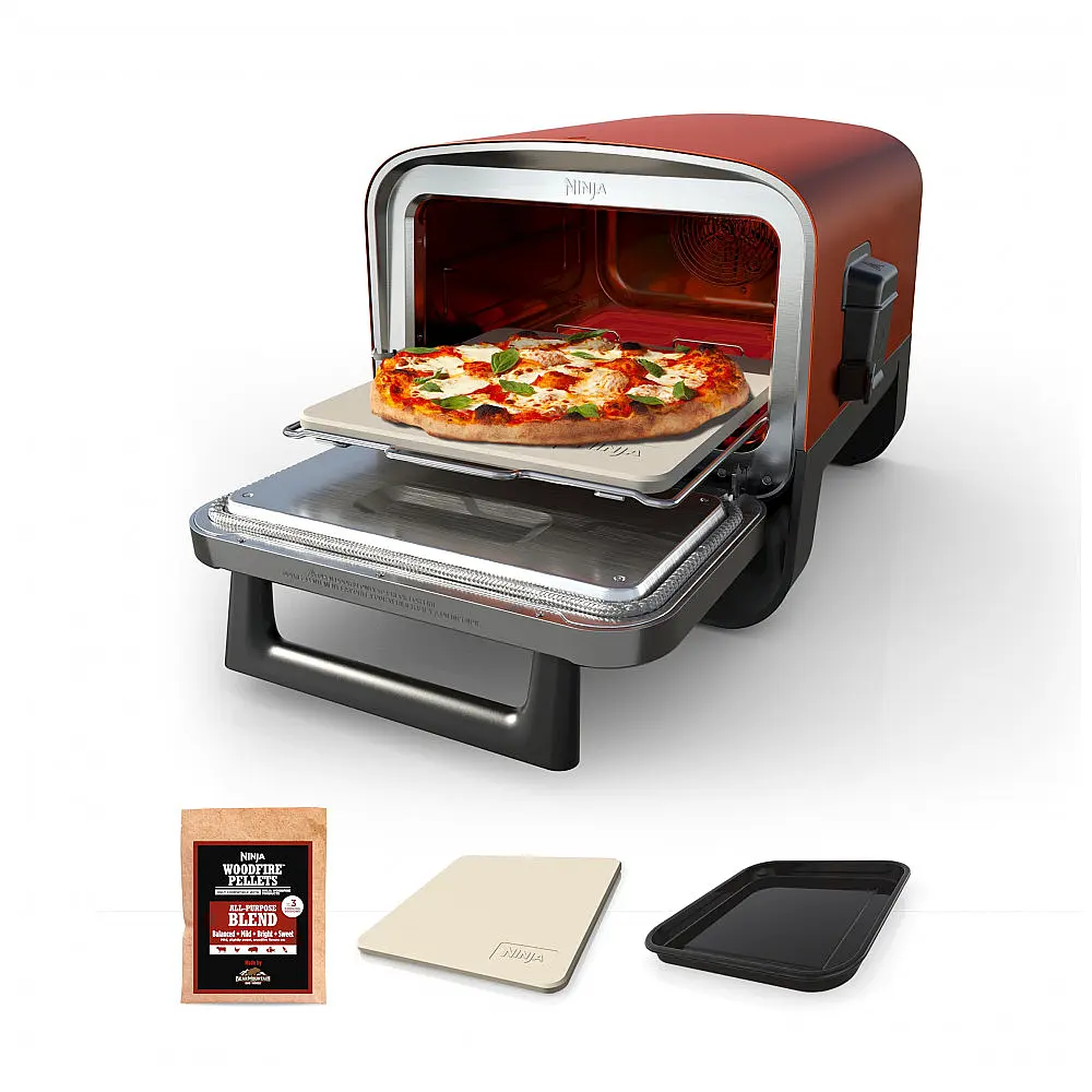 Forno de Pizza Elétrico Ninja OO101 Woodfire 8-em-1 Externo Terra Cota 370°C Defumador 120V