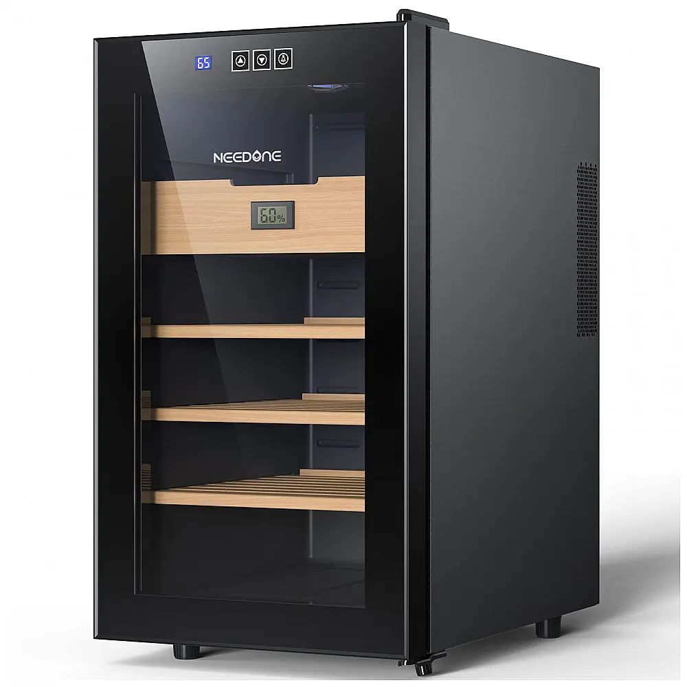 Humidor Elétrico NEEDONE Preto 48L Resfriamento e Aquecimento Madeira Cedro Espanhol 110V