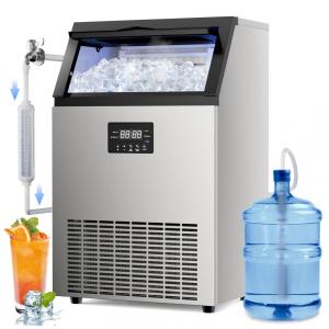 Máquina de Gelo Comercial Lioncho 90,7 kg/24H Aço Inoxidável Dupla Entrada Água Autolimpante 22,7 kg Armazenamento 110V