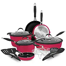 Conjunto de Panelas Antiaderentes e Utensílios, 14 Peças, PAULA DEEN, Rosa