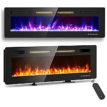 Lareira Elétrica de Embutir Ultrafina A45x152L cm com Controle Remoto, Temporizador 8H e Ventilação Dupla, 110V 1500W, BREEZEHEAT, Preta