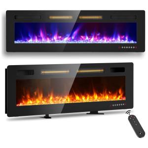 Lareira Elétrica de Embutir Ultrafina A45x152L cm com Controle Remoto, Temporizador 8H e Ventilação Dupla, 110V 1500W, BREEZEHEAT, Preta