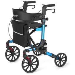 Andador Dobrável para Idosos com Assento, Freio e Encosto Ajustável, Suporta até 136 kg, FlyingJoy, Azul