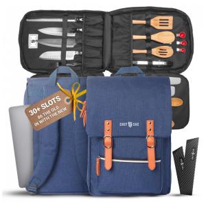 Chef Estojo, Bolsa Portátil para Facas com 30 Slots, Facas não Incluídas, Azul