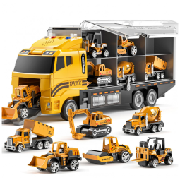 Caminhão Transportador de Carros de Construção com Tapete de Brincar, Conjunto de Carrinhos de Metal, 3 a 9 Anos, Temi, Amarelo