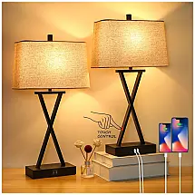 Kit 2 Luminárias de Mesa Contemporânea Clássico em Metal, BOSCEOS T0328 BK AP 27, Preto