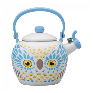 Chaleira de Chá 2.1 Litros em Esmalte com Apito, UP Coruja, Branca e Azul