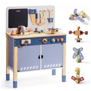 Bancada Educativa de Brinquedo de Madeira ROBUD, Kit de Ferramentas de Madeira para Crianças, Oficina de Construção Criativa, Tamanho Grande