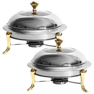 Conjunto Rechaud 4L Redondo com Tampa e Queimador, 2 UN, TigerChef Prata e Dourada