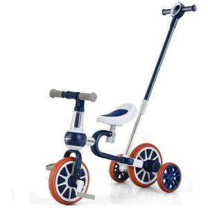 Triciclo Infantil 5 em 1 com Alça de Empurrar e Assento Ajustáveis e Pedal Removível para Crianças de 2 a 4 Anos, OLAKIDS, Azul