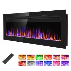 Lareira Elétrica de Embutir A44x127L cm com 12 Cores de Chama Ajustáveis, Suporte, Temporizador e Controle Remoto, 110V 1500W