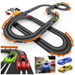 Pista de Corrida Slot Car com 4 Carros de Alta Velocidade e Controle para Crianças Acima de 4 Anos, Wupuaait, Colorido