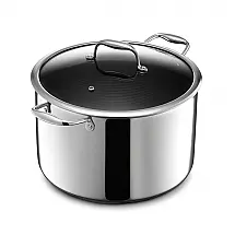 Caldeirão HexClad Híbrido 9,5 Litros Aço Inox Cerâmica Antiaderente Compatível Indução Tampa Vidro