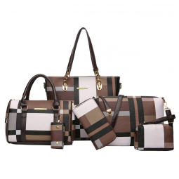 Conjunto de Bolsas Femininas 6 Peças com Carteira, 2E youth, Marrom