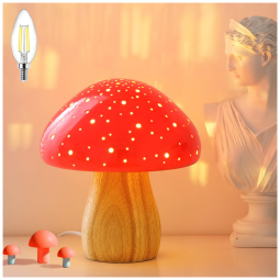 Abajur de mesa cogumelo cerâmico BOHON vermelho 23 cm LED E12 110V