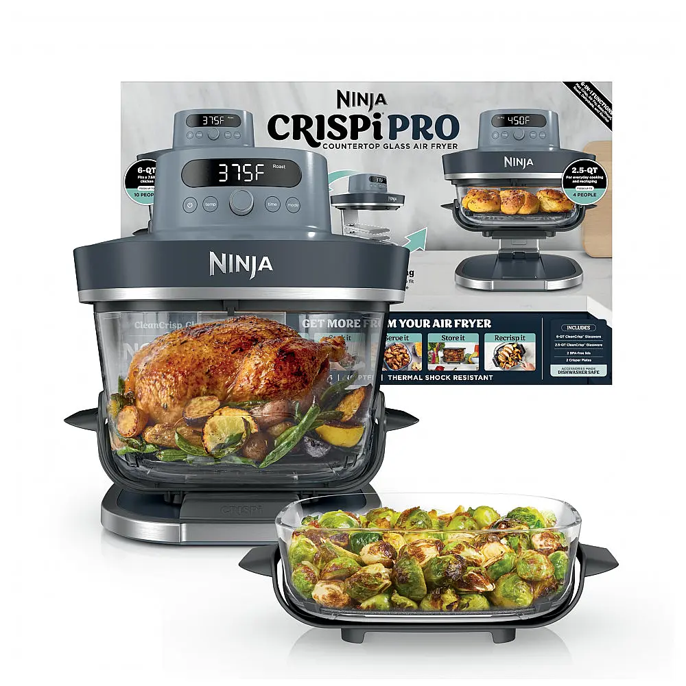 Ninja Crispi Pro Fritadeira de Ar 6-em-1 em Vidro com Tampas Armazenamento 232°C AS101CY 110V