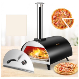 Forno de Pizza a Carvão Portátil Aço Inoxidável com Pedra de Pizza, Newhai, Preto