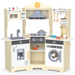 Cozinha infantil de madeira ANPABO amarela com luzes, sons e acessórios, 30 peças